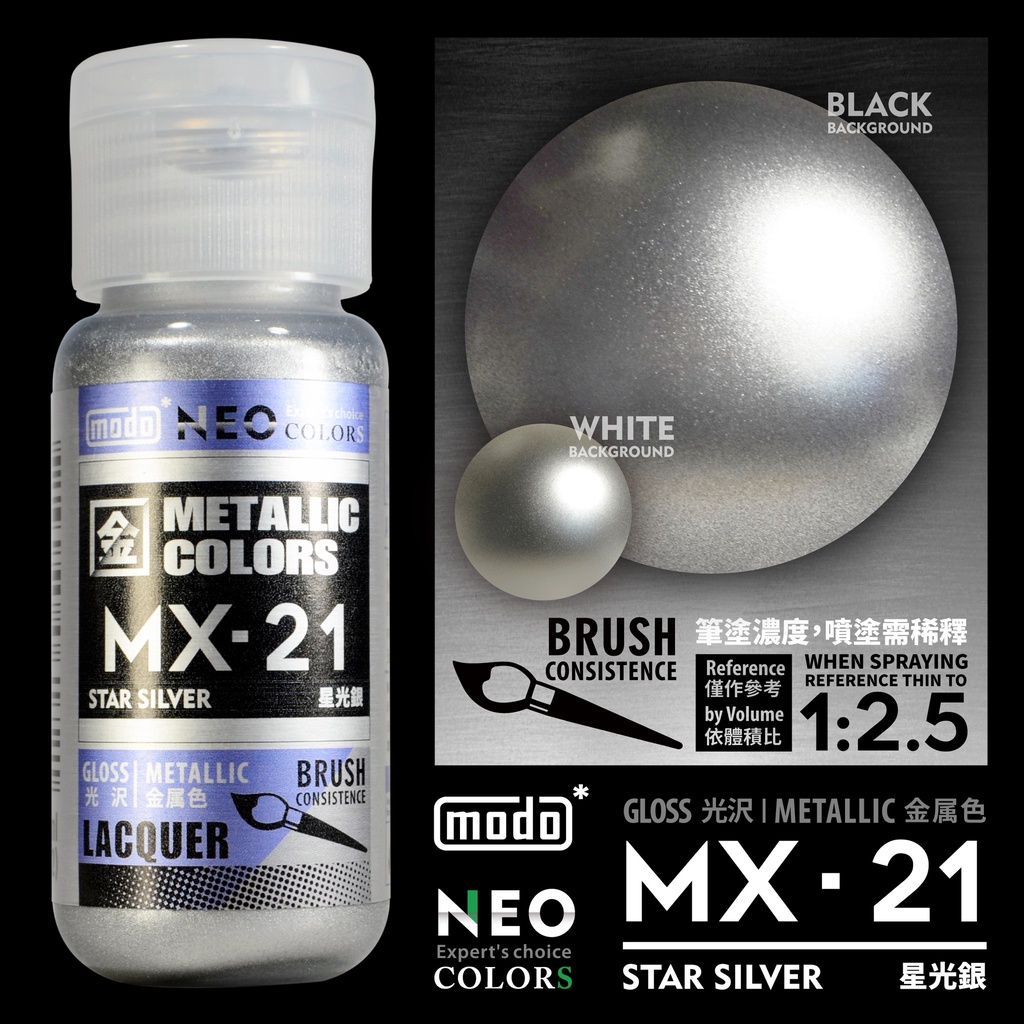 【喵喵模型坊】MODO摩多製漆 NEO MX-21 亮光 金屬色 星光銀色 30ml