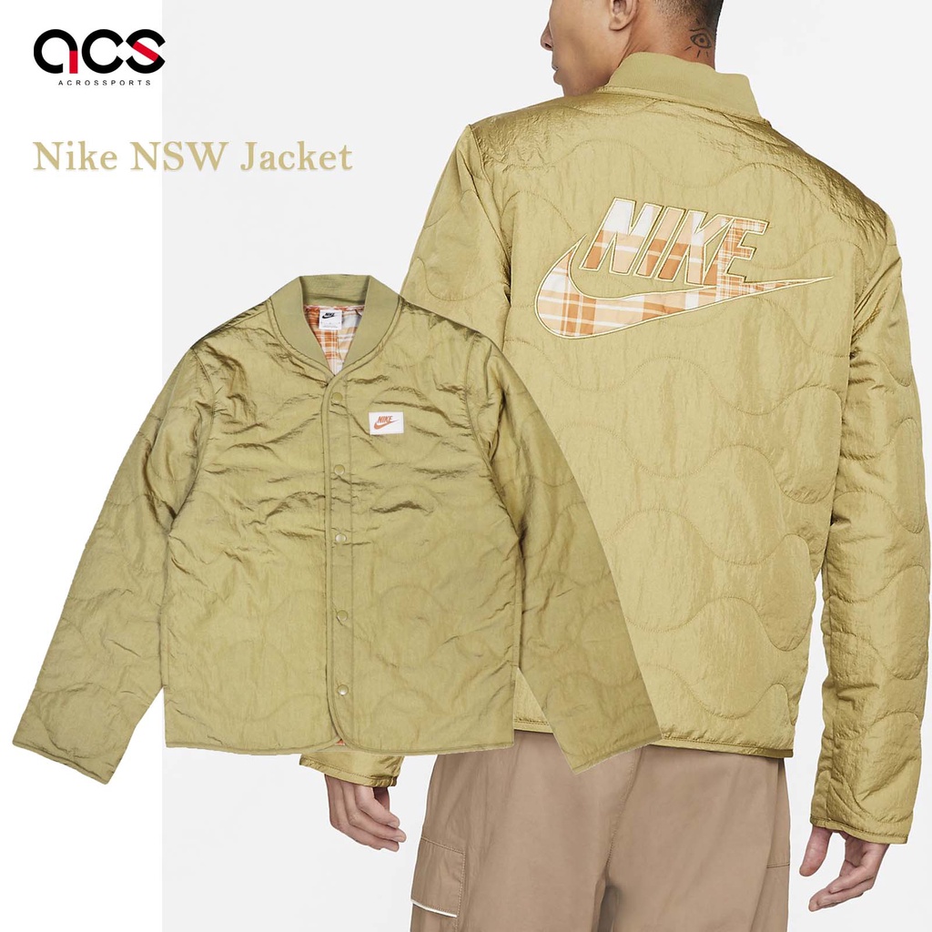 Nike 外套 NSW 男款 綠 復古 日系 菱格紋 壓線 防潑 绗縫 後logo【ACS】DO2966-379