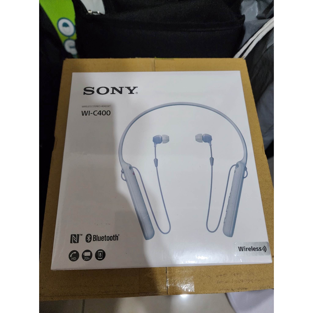Sony 索尼無線立體聲耳機.無線藍牙頸掛式耳機 線控帶麥 耳塞入耳 WI-C400/白色 全新