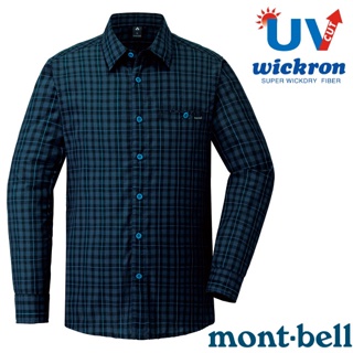 【mont-bell】男 Wickron 抗UV吸濕排汗長袖格紋襯衫.休閒衫_藍黑_1114280