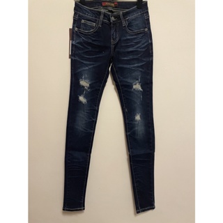 【2393-5】Jeans Cool 牛仔長褲 長褲 深藍 九分窄管鉛筆褲 不規則破損造型 深復古色系 破褲