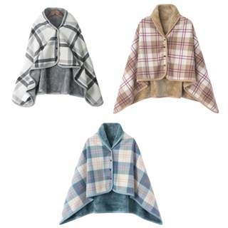 QIDINA 日式加大款冬季加絨保暖柔軟可收納披肩毯