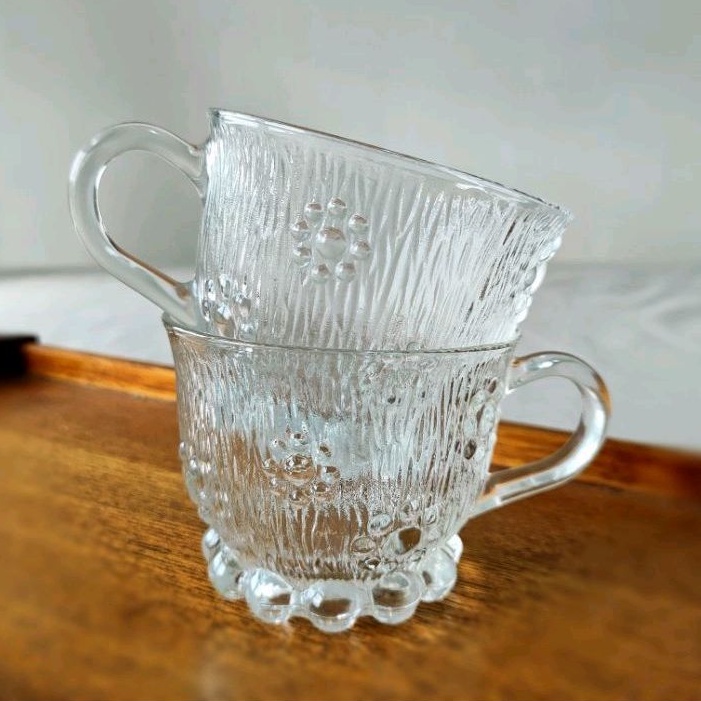 老木青 |早期可愛珍珠泡泡透明玻璃杯 咖啡杯 水杯 絕版 老件 收藏
