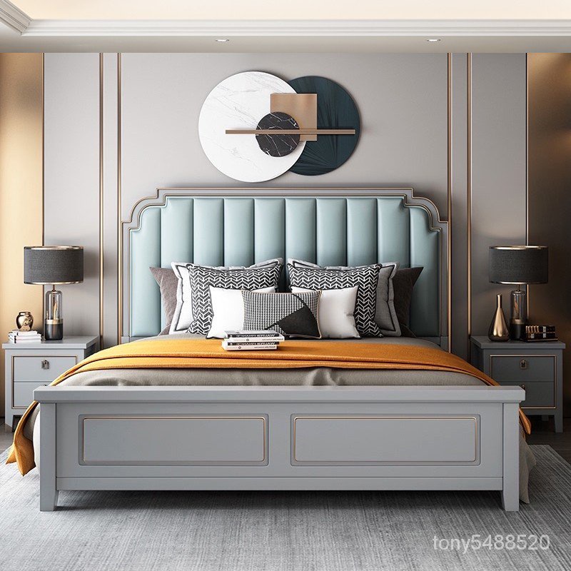 輕奢美式實木床1.8m雙人床主臥白色現代簡約1.5米全實木歐式婚床 高腳床 鐵床架 雙層床 上下床 儲物多功能床架 RS