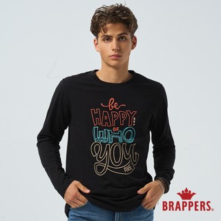 BRAPPERS 男款 happy who you印花圓領T恤-黑