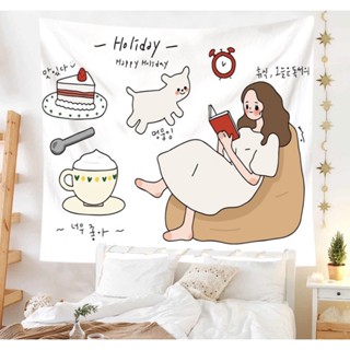 🦄臺灣現貨🦄送掛勾+燈串 韓系掛布 北歐風掛布 小清新 女孩 假期 美食 日常 掛布 掛毯 背景布 房間裝飾 客廳裝飾