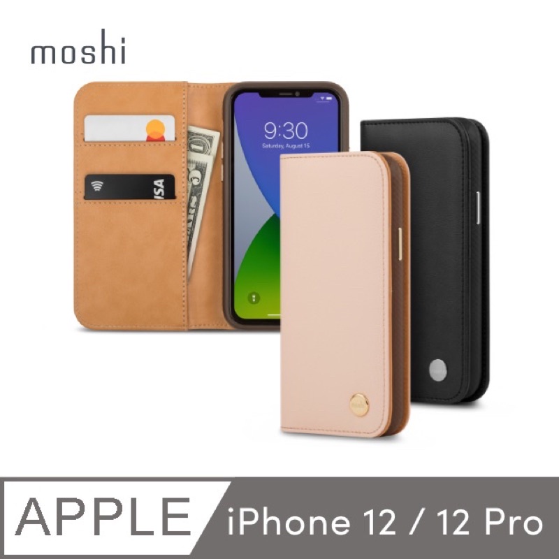 全新 Moshi Overture for iPhone 12/12 Pro 磁吸可拆式卡夾型皮套（黑）
