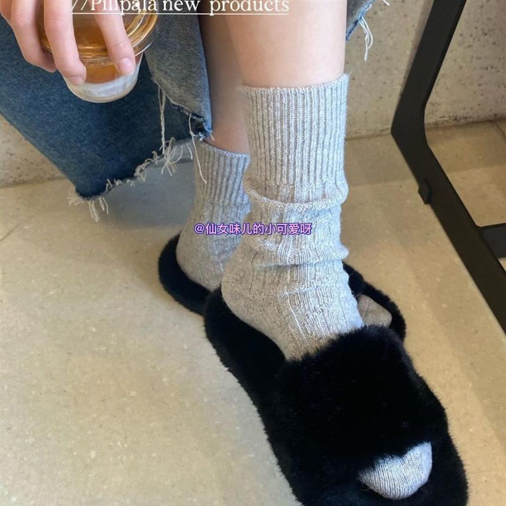 簡約灰色襪 中桶襪 長筒襪 女襪 秋冬 羊毛襪 保暖加厚 堆堆襪