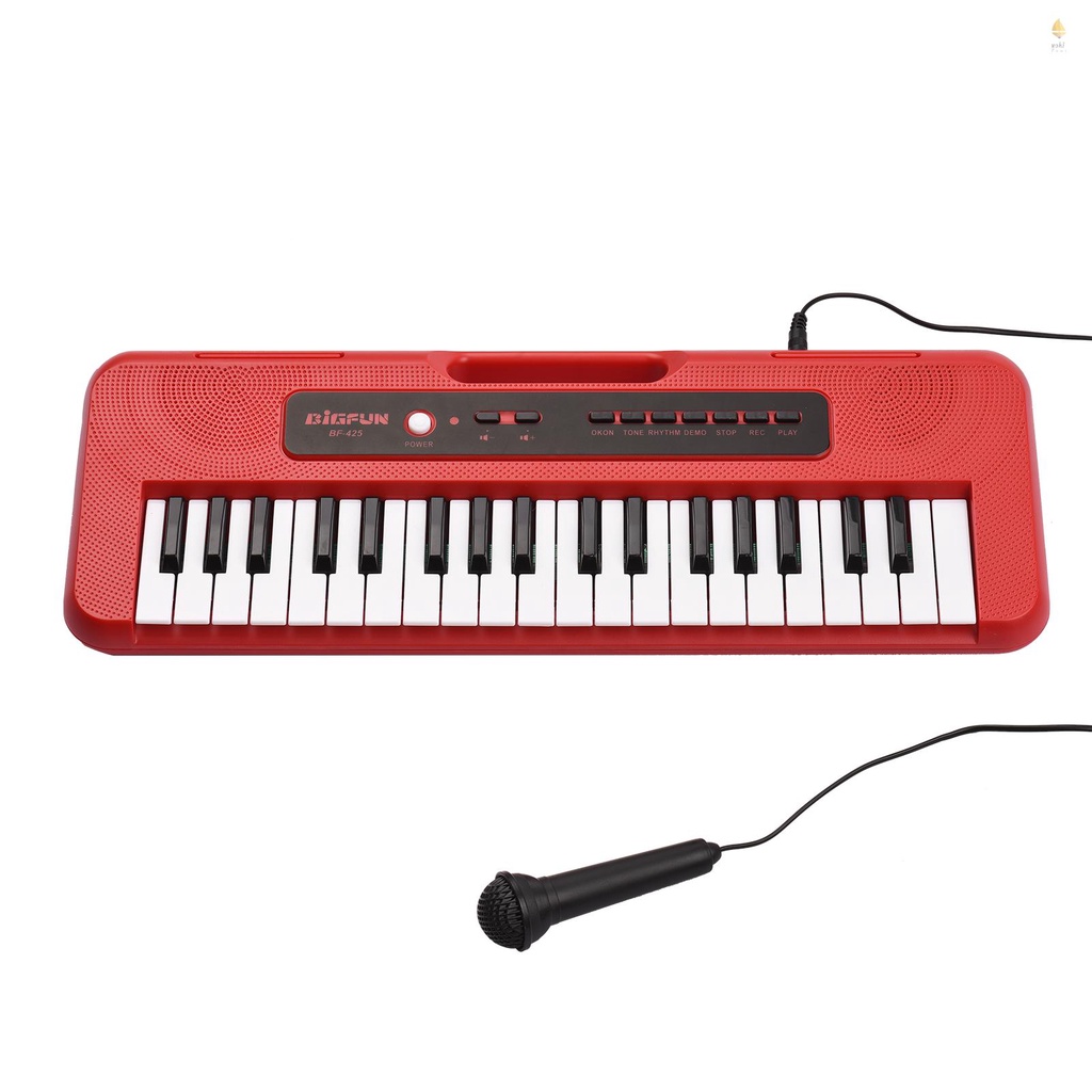Yohi BIGFUN 37 鍵兒童電子鋼琴, 帶迷你麥克風預設 10 個演示, 支持錄音耳機 / Aux in 插孔便