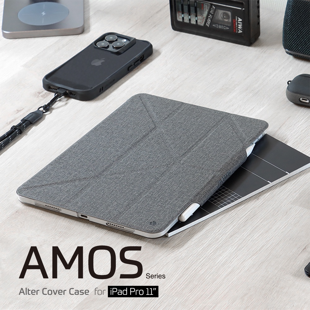 JTLegend AMOS iPad Pro 2022 11"&amp;12.9" 有磁扣相機快取多角度摺疊布紋皮套