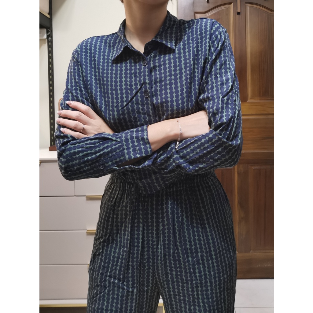 (二手) UNIQLO X Marimekko 嫘縈連身褲 (藍綠色)