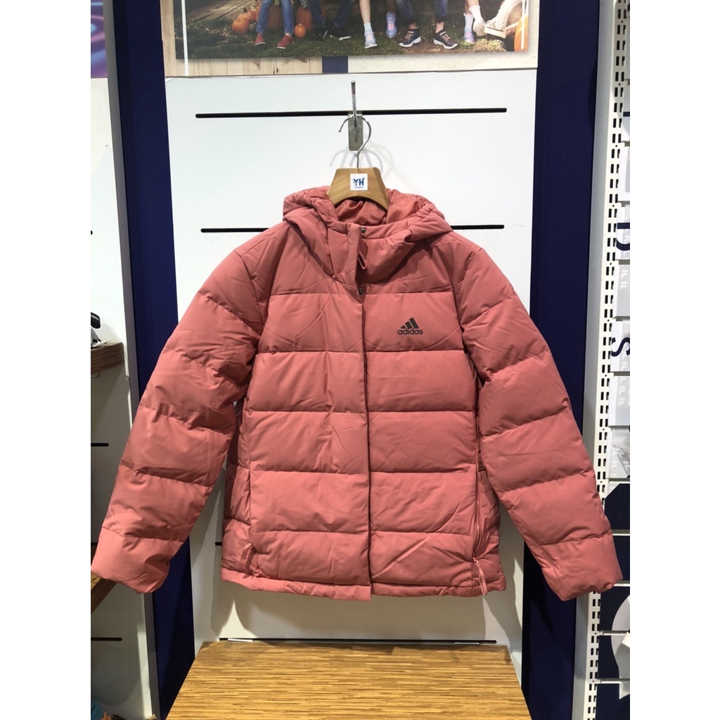 【Adidas】冬天 女款 連帽羽絨外套 保暖 藕粉色HG8745