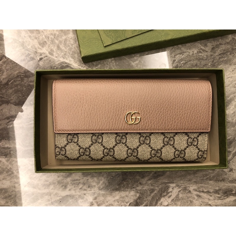 全新Gucci GG Marmont continental wallet 粉色駝色長夾 聖誕禮物
