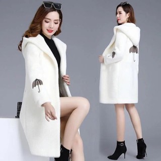 現貨2022秋冬新款羔羊毛雙面絨大衣外套女韓版刺繡加厚中長款毛呢風衣 Wz