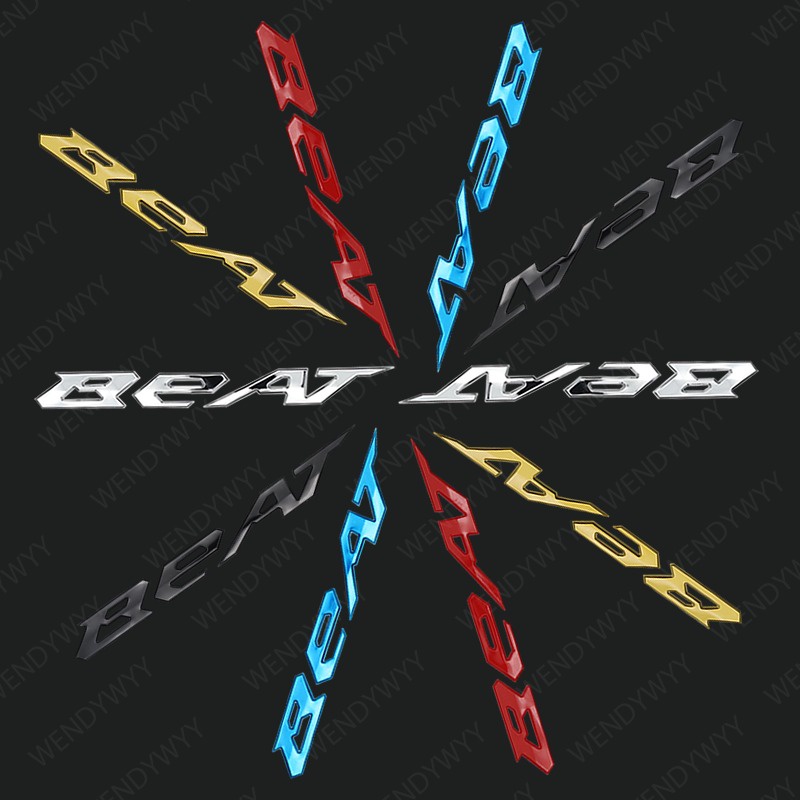 HONDA 2 件裝本田 Beat 貼紙豪華本田 Fi Street 3D 軟銀紅色金色藍色黑色標誌摩托車左右裝飾