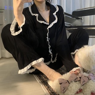 🔆小甜甜日系美衣👙新款ins風寬鬆休閒睡衣女簡約甜美網紅長袖開衫少女家居服兩件套
