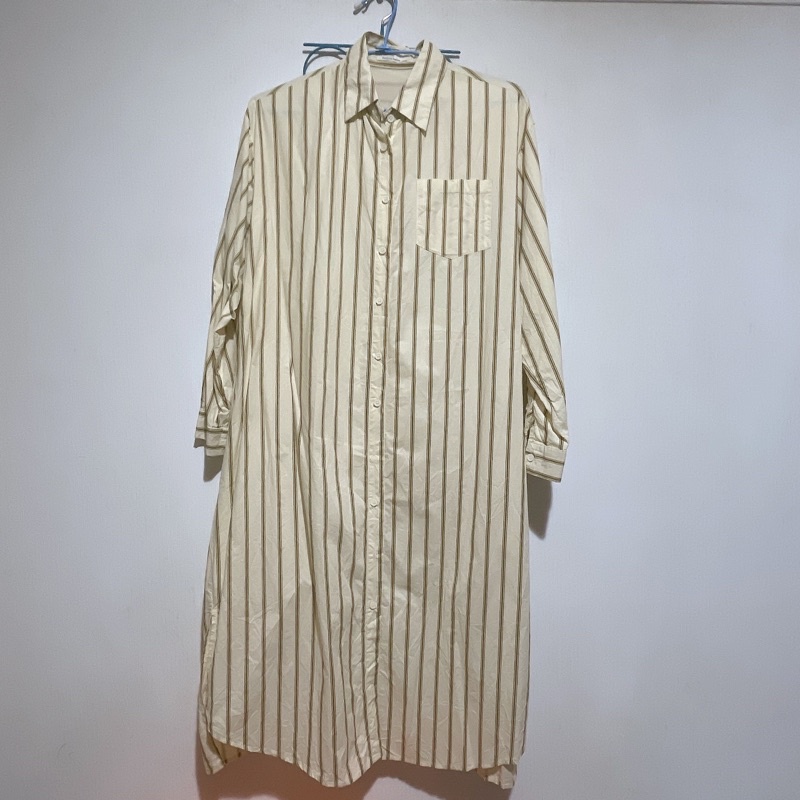 韓版春夏款 防曬外套 流行黃色直條紋外套 女生上衣 衣服 單穿外搭outlet