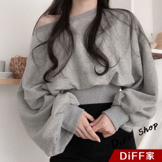 【DIFF】韓版氣質一字領露肩寬鬆薄款長袖上衣 女裝 衣服 寬鬆上衣 顯瘦上衣 長袖t恤 冬裝 素T【W348】