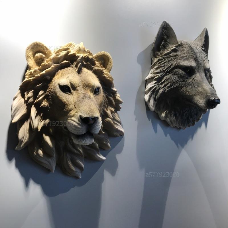 ✨免運🎉🛒美式 樹脂仿真動物頭壁掛 北歐狼頭 獅子頭 壁飾 牆上裝飾品 居家 酒吧 掛件