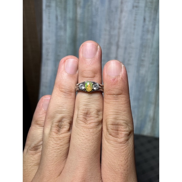 早期收藏老料墨西哥彩虹極光蛋白石鑲嵌淨透閃耀寶石剛玉華麗貴族風戒指