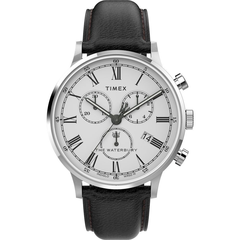 【TIMEX】天美時 Waterbury Chrono系列 三眼計時經典紳士手錶(白/黑 TXTW2U88100)