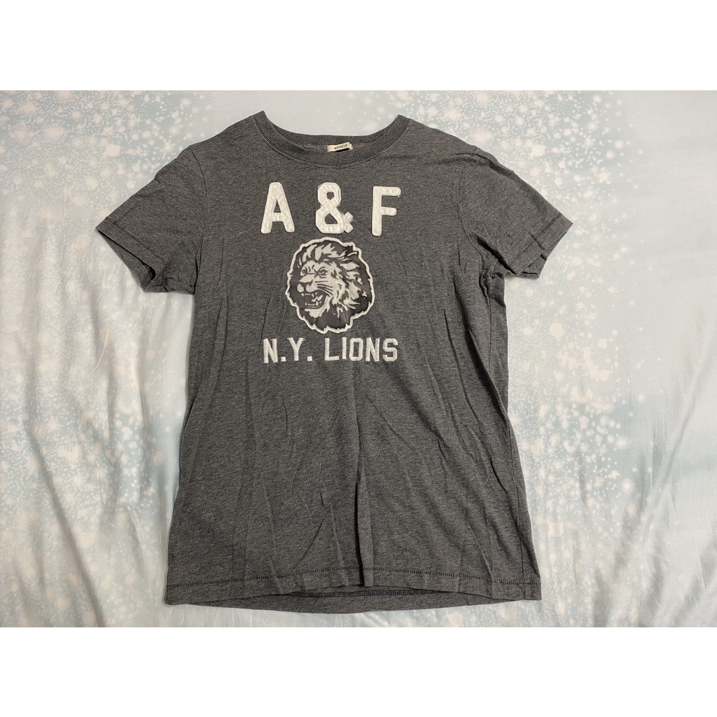 二手 男 A&amp;F T恤 灰色 S號 獅子 獅頭 獅子頭 紐約 NY LION 刺繡 休閒 美國 品牌 台灣 代購 古著