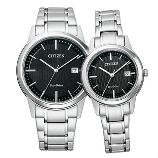 CITIZEN星辰PAIR系列墨黑光動能情人對錶大三針鋼帶錶29.4mm(FE1081-67E)