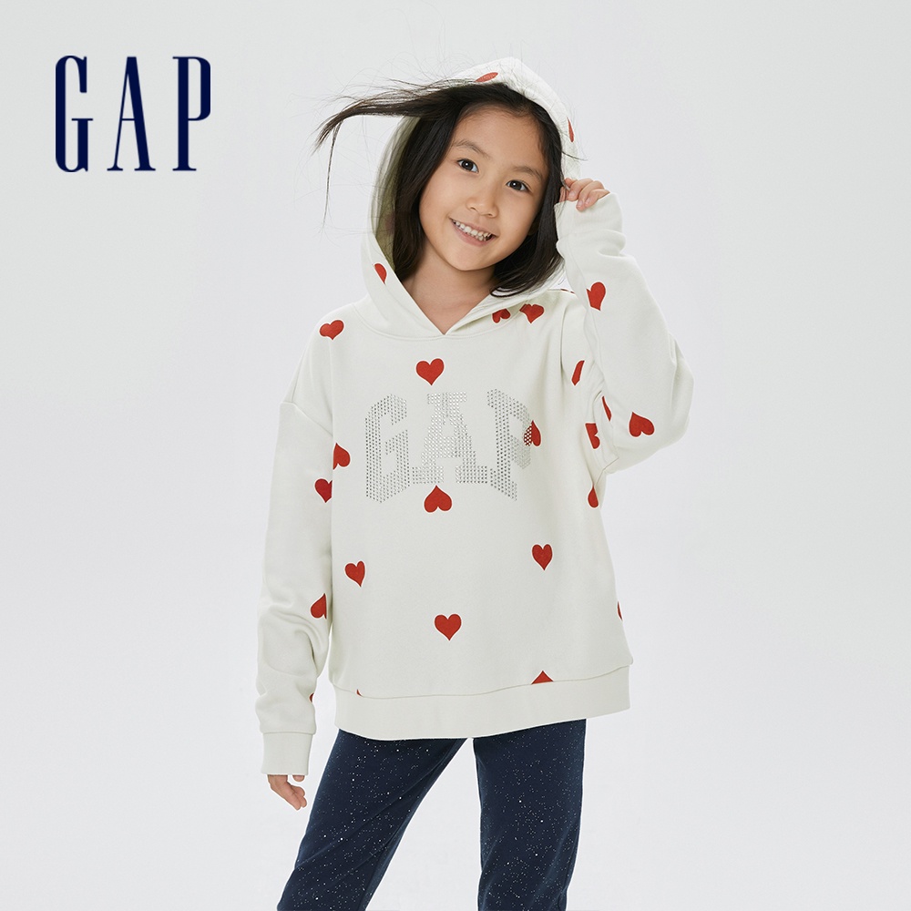 Gap 女童裝 Logo刷毛印花帽T-心形圖案(521696)
