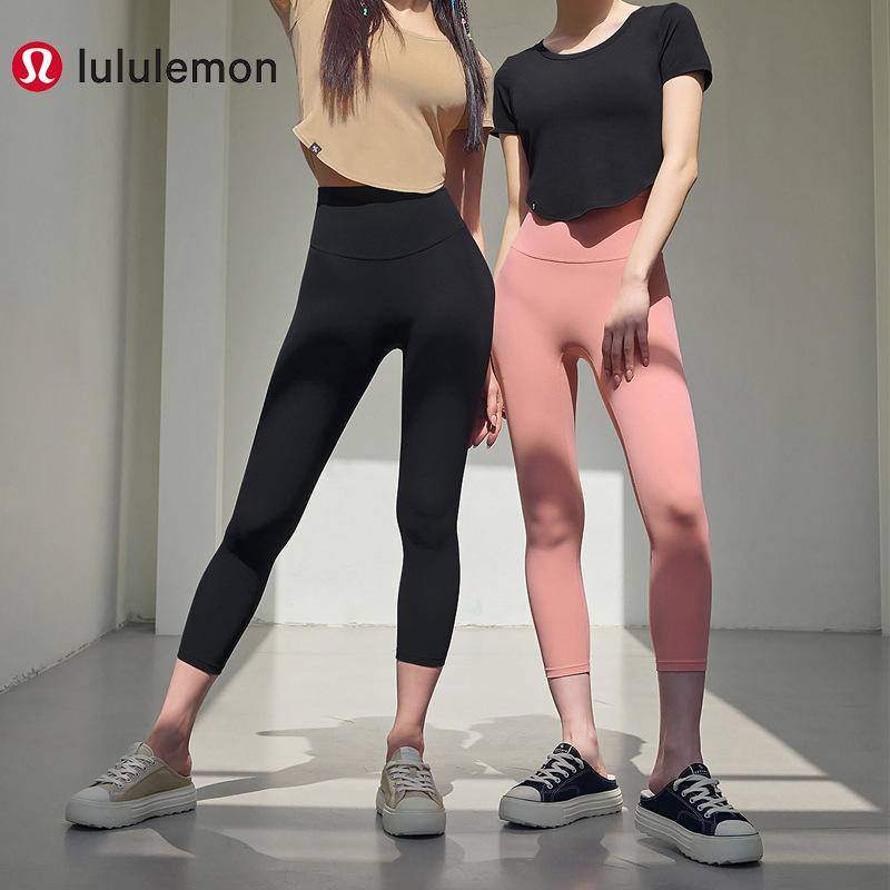 【現貨】Lululemon女士瑜伽褲夏季新款薄款高腰七分褲提臀高彈休閒小腿長褲運動健身褲