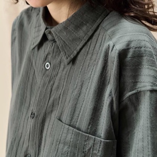 棉麻織紋🪡 細膩手感 落肩 長袖襯衫