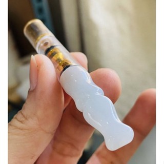 天然A貨緬甸玉 芙蓉種 白冰葫蘆翡翠菸鬥/煙嘴/煙鬥
