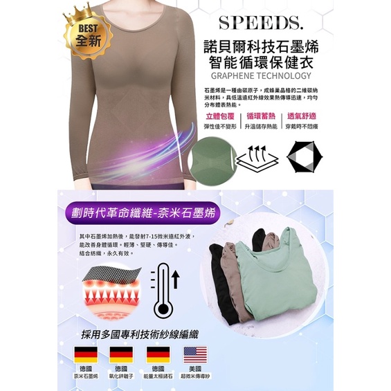 🎀 現貨 🎀【SPEED S.】 諾貝爾科技石墨烯智能循環保健衣(第二代)   黑/卡其/綠 EMS能量傳導 石墨烯