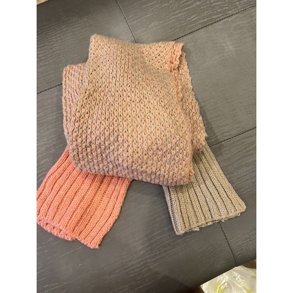 二手-韓國購入厚針織圍巾（粉紅配杏色）