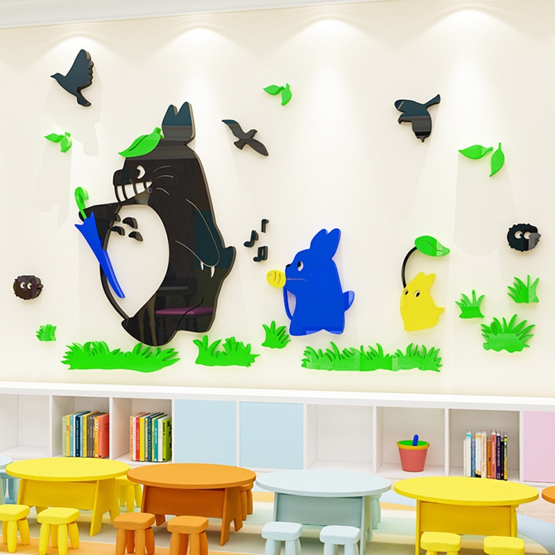 動漫龍貓壁貼3D壓克力自粘防水牆貼兒童房床頭客廳幼兒園佈置裝飾
