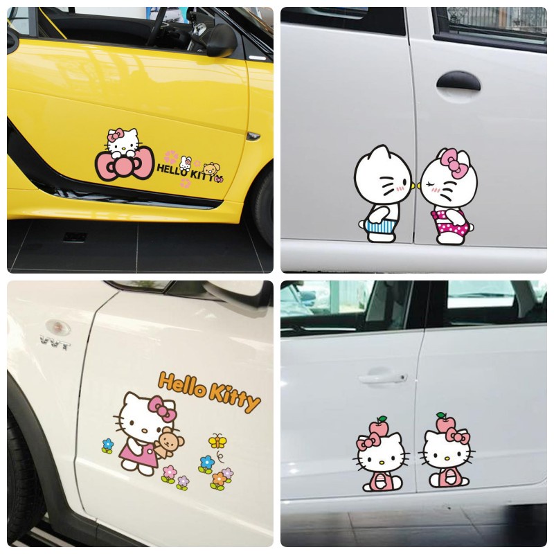 Hello Kitty 汽車貼紙卡通可愛可愛女孩裝飾門擋風玻璃窗後備箱保險槓摩托車