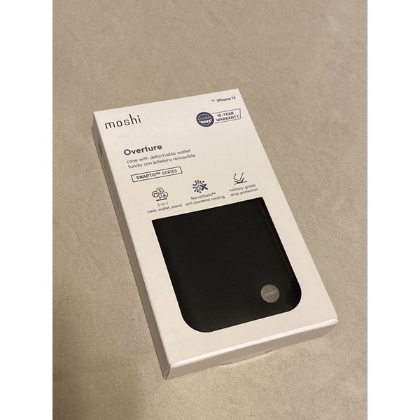 【Moshi】Overture 磁吸可拆式卡夾型皮套/手機保護殼 墨石黑 for iPhone 13