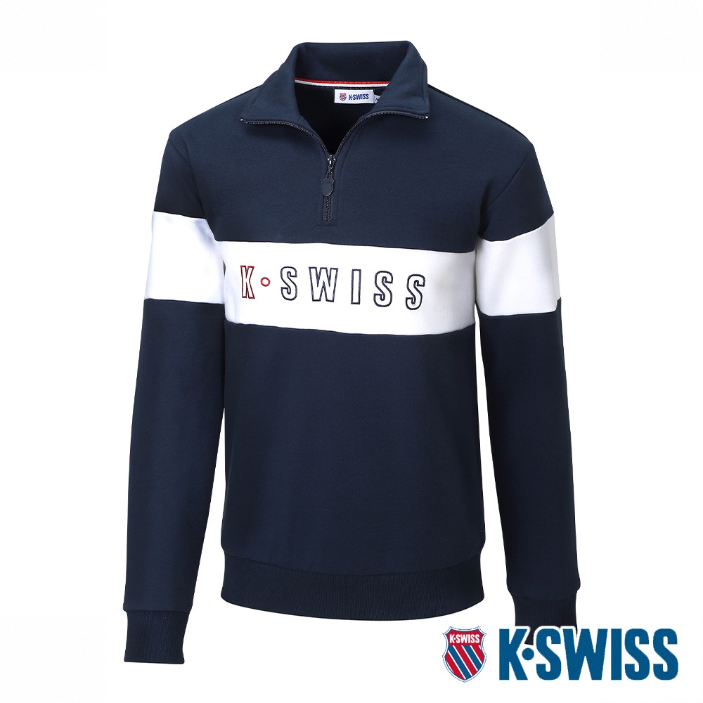 K-SWISS Mock Neck  Sweatshirt立領刷毛上衣-男-藍