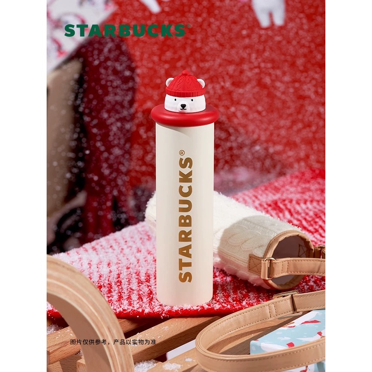 Starbucks官方正品！星巴杯子2022雪地系列聖誕白熊款保溫杯配杯袋不銹鋼隨身杯果汁珍奶茶奶昔茶水咖啡杯330ml