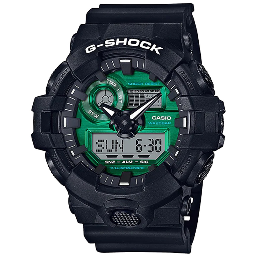 【聊聊甜甜價】CASIO G-SHOCK 個性午夜綠雙顯腕錶 GA-700MG-1A