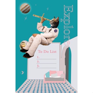 逗點人插畫設計 設計感 明信片 新年 太空人 貓咪 貓派 太空貓 文創