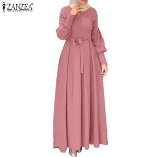 Zanzea 女士穆斯林街頭時尚派對休閒長袖吊帶搖擺連衣裙