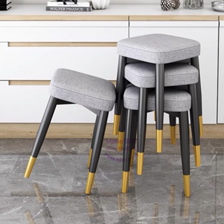 [HOME] 方凳 2 簡約北歐風餐椅 板凳造型椅 淺灰色 淺橘色化妝椅 休閒椅 設計椅可堆疊 工作椅 居家客廳餐廳高凳