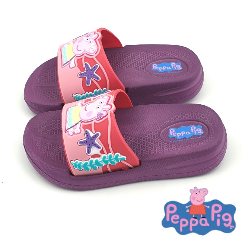 【米蘭鞋都】佩佩豬 Peppa Pig 粉紅豬小妹 兒童 輕量 防水 拖鞋 Q彈 止滑 正版授權 1017 紫