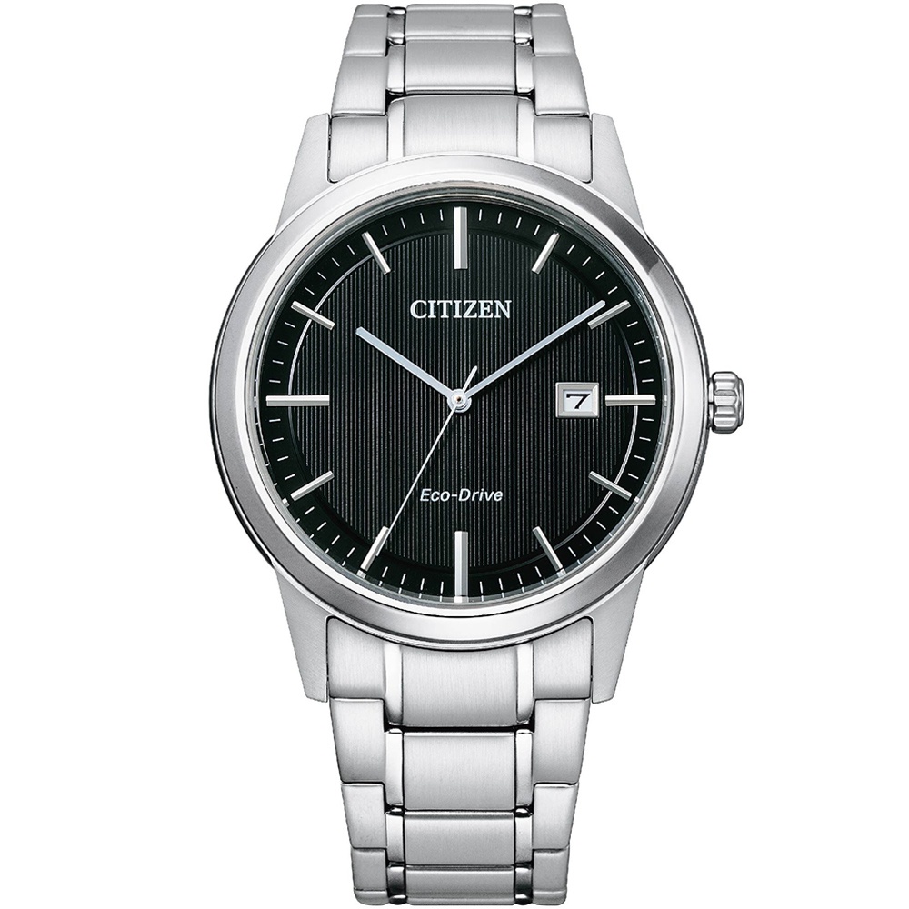 CITIZEN 星辰 光動能 簡約商務 日期顯示 鋼錶帶 黑/銀 40mm AW1231-66E
