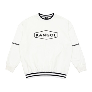 KANGOL 長袖 大學T 白黑 黑框英文 LOGO條紋 鬆緊 中性 6255100200