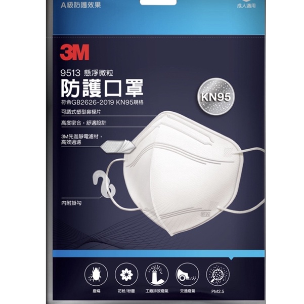 3M 9513 KN95懸浮微粒防護非醫用口罩-5入/包