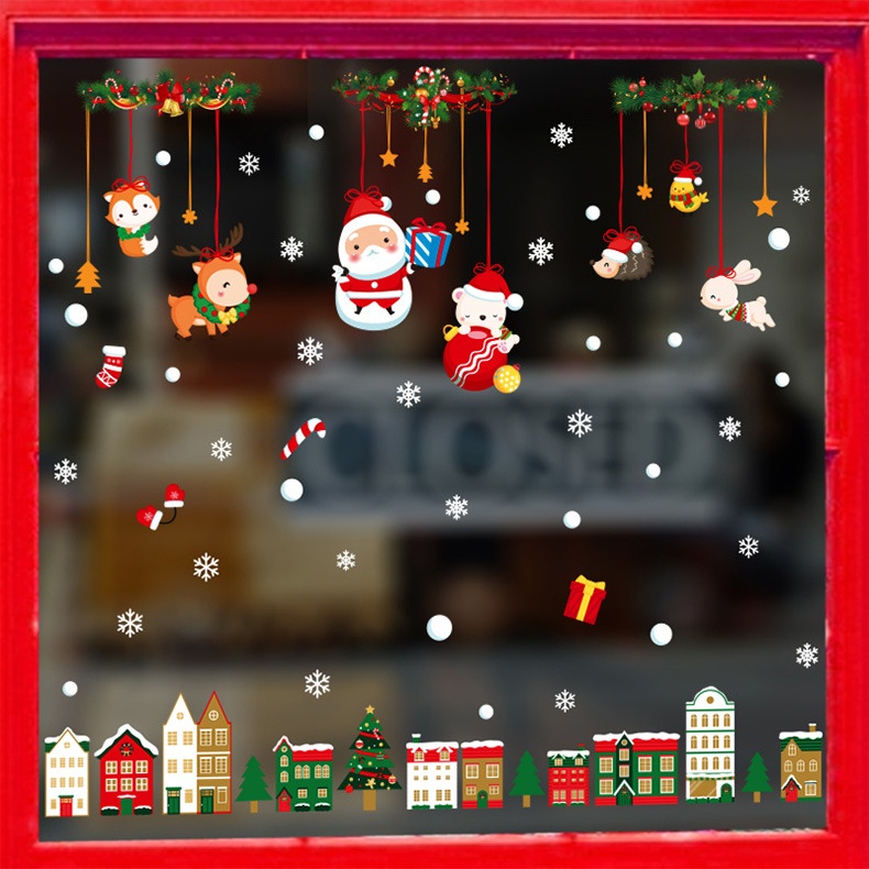【HSIU's SHOP】聖誕吊飾街景 靜電貼 耶誕 壁貼 窗貼 聖誕節佈置 店面裝飾 居家裝飾 兒童房裝飾 DIY佈置