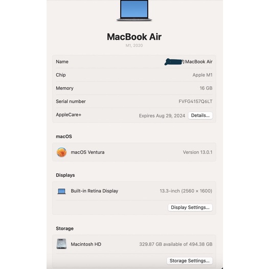 MacBook Air m1 16g/512GB 太空灰 保固Apple care+