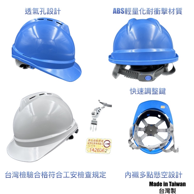 【Dr. Hardware】台灣精品 CNS 檢驗合格 符合公安規定 安全帽 工程帽 工地帽 耐衝擊 可加裝隔音耳罩藍白