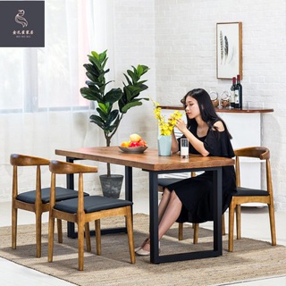 金悅瑪*北歐鐵藝實木餐桌家用長方形小戶型現代簡約餐廳咖啡廳餐桌椅組